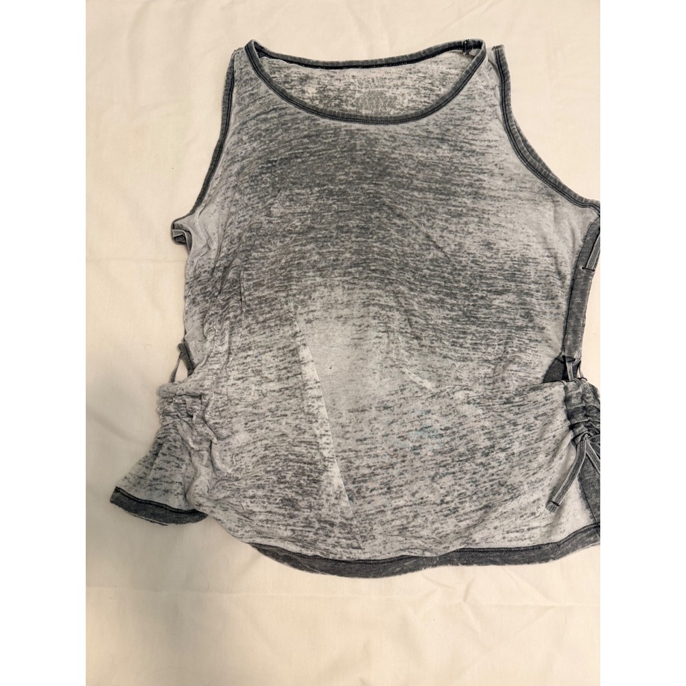 Time and Tru Womens XL Black Soot Heather Burnout Cinched Side Tank Top